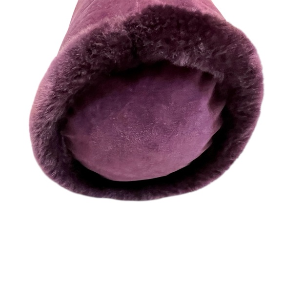 Luxurious Eggplant Faux Velvet and Fur Round Bolster Decorative Pillow - Picture 4 of 7